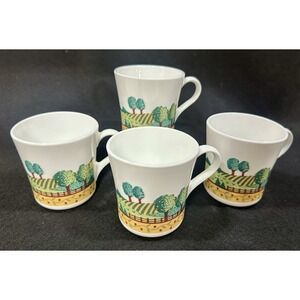 Corning Corelle Landscape Set of 4 Coffee Mugs White Glass Farm Country Fields